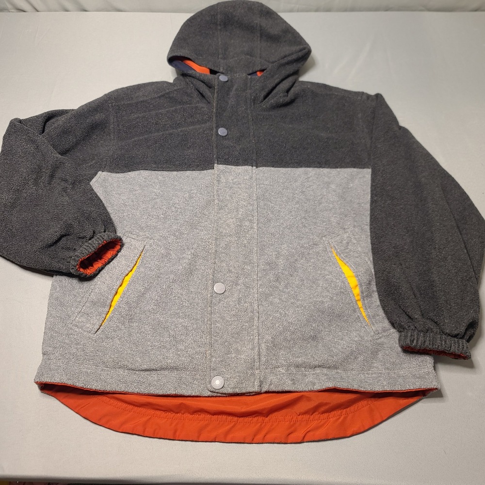 London Fog Reversible‎ Jacket Mens Medium Orange Navy Grey Fleece Lined Hooded